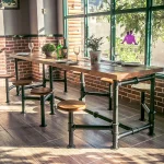 Industrial pipe metal table and chair set